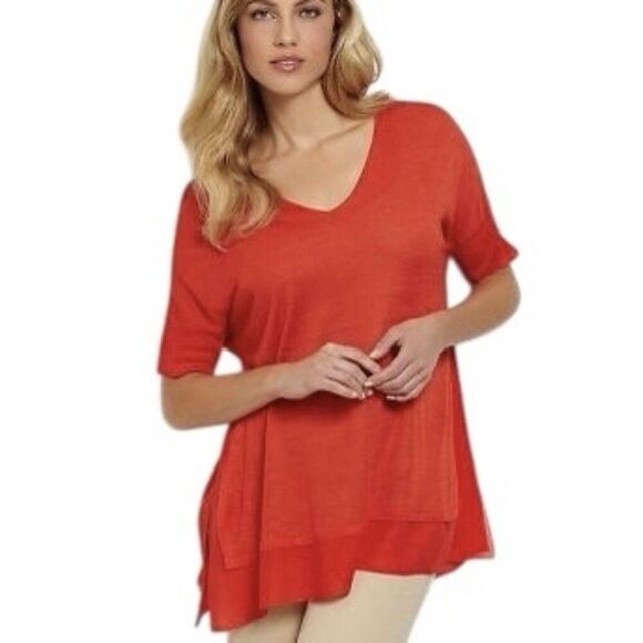 Eileen Fisher Chiffon Silk Tunic Blouse Size S Orange Slits Lagenlook Boho - Picture 3 of 7